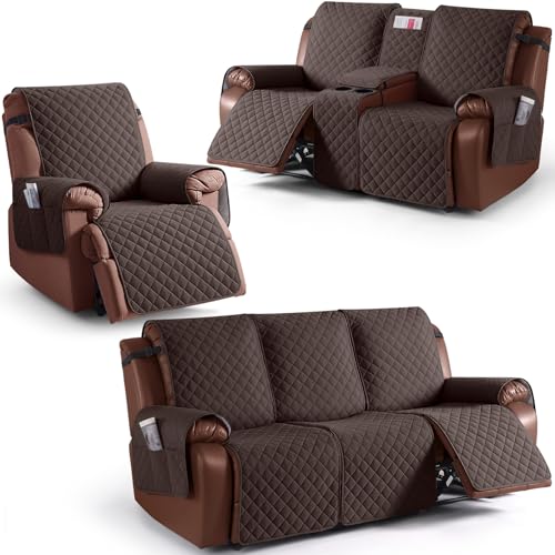 KinCam 100% Waterproof Recliner Loveseat Cover with Console X1, Recliner Couch Covers X1, Recliner Chair Covers X1(Chocolate)