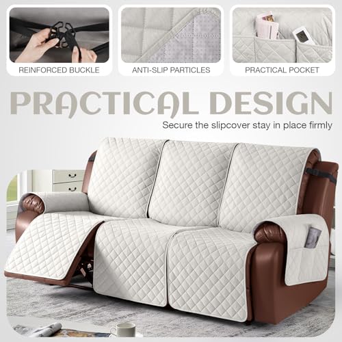 KinCam 100% Waterproof Recliner Loveseat Cover with Console X1, Recliner Couch Covers X1, Recliner Chair Covers X1(Beige White)