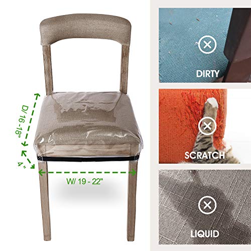 4 Pack Clear Plastic Dining Chair Covers, Reusable Thickened Soft PVC Seats Protectors, Double-Sided Adjustable Waterproof Chairs Slipcover