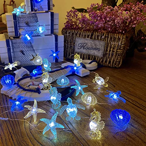 Ocean Themed String Lights Marine Life Night Light Beach Décor Sea Turtle Seahorse Starfish Clam Decorative Lights Battery Operated USB Plug in 30LED 10ft Christmas Tree Ornaments Holiday Bedroom