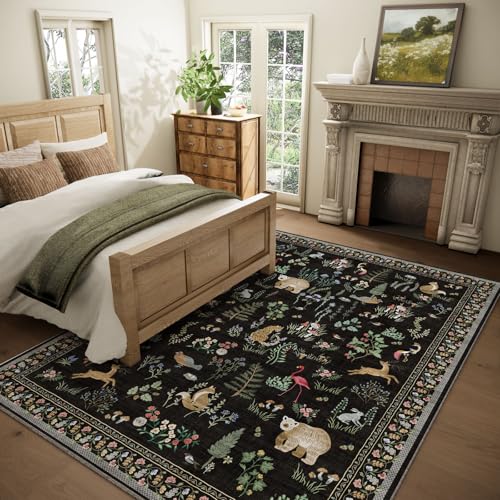 9x12 Area Rugs for Living Room: Washable Bedroom Rug Vintage Stain Resistant Non Slip Low Pile Soft Lightweight Carpet for Kitchen Dining Room Farmhouse Nursery Kids Room Home Office