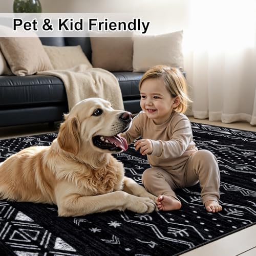 SERISSA 2x3 Rugs for Entryway, Washable Non-Slip Black and White Small Area Rug, Soft Low-Pile Boho Geometric Indoor Entry Rug Door Mat Indoor Entrance Front Door Carpet for Bathroom Kitchen Bedroom