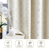 Beauoop 100% Blackout Curtains 84 Inches Long for Bedroom Living Room Moroccan Gold Patterned Drapes Thermal Insulated Grommet Top Window Treatment Panels Set of 2, Beige/Gold