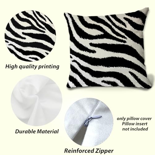 2Pcs Zebra Print Striped Pillow Covers, Black White Print Modern Decor Throw Pillow Square Cushion Covers 18x18 inch Nursery Living Room Home Decor for Car Bed Couch