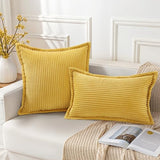 Mecatny Corduroy Fall Throw Pillow Covers 16x16 Set of 2 Mustard Yellow