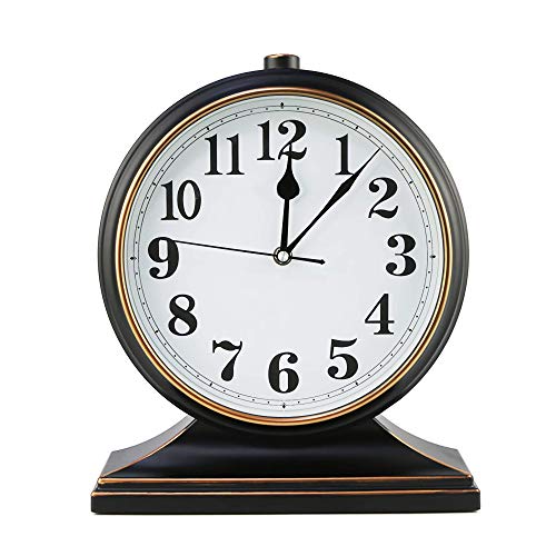 Silent Desk Clock - European Style Retro Clock with 10 Inch Dial, Easy to Read for Living Room or Bedroom
