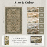 Vintage Distressed 5x8 Area Rugs for Living Room Bedroom, Low Pile Machine Washable Non Slip Dining Room Carpet Rugs for Under Table/Home Office/Kitchen, Multi Brown with Olive Accents