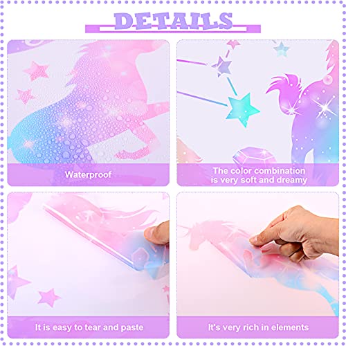 4 Sheets of Unicorn Peel and Stick Wall Decal Glitter Unicorn and Fairy Wall Stickers Cartoon Wall Decals Removable DIY for Bedroom Playroom Living Room Decor