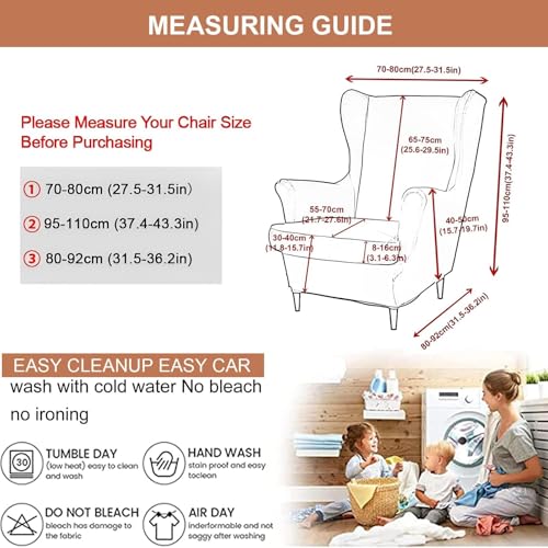 Eco-Ancheng Chair Covers Wingback Chair Slipcover 2-Piece Stretch Wing Chair Slipcovers Wingback Armchair Covers for Wingback Chairs with Elastic Bottom Non-Slip Furniture Protector for Living Room,38