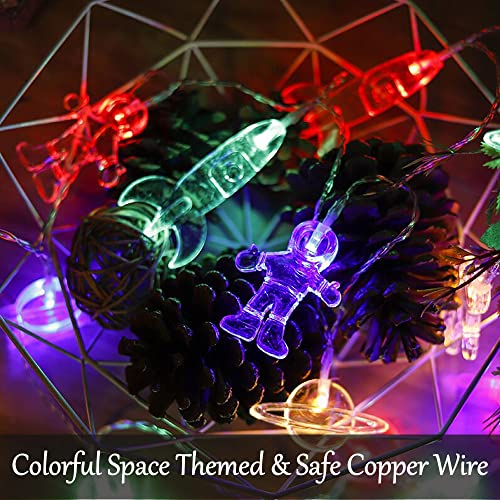 Fielegen 20 LED Children's Room LED String Light Astronaut Spaceship Rocket Outer Space Room Decor Holiday Party Lights for Kids Bedroom Decor, Children Birthday Party Holidays Wall Decorations