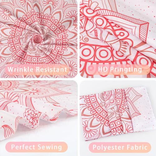 Apdidl Pink Boho Wall Tapestry for Bedroom, Mandala Hippie Cute Floral Tapestries Teen Girl Room Decor, Bohemian Pink and White Poster Wall Hanging Art Aesthetic for Living Room Dorm 51"X60"