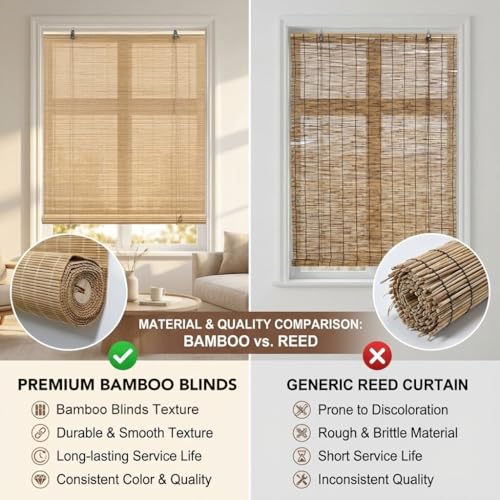 Bamboo Blinds for Interior Windows, Custom Bamboo Shades for Indoor Windows, Roller Shades for Indoor Window and Outdoor Patio, Decks, Porches, Backyards