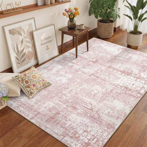 4x6 Area Rugs, Pink Abstract Rug for Bedroom,Living Room