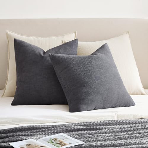 MIULEE Grey Chenille Couch Throw Pillow Covers, 18x18