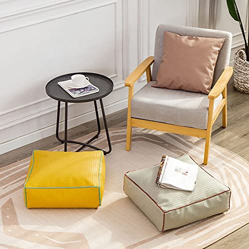 MOCOFO Home Decor 3D Woven Pattern Leather Sofa Stool PVC Modern Minimalist Square Plastic Leather Ottoman Pouf (Navy Blue,45x45x15cm)