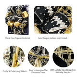 Christmas Tree Topper Bow,48''x 13'' Large Glitter Satin Christmas Wreath Bows Xmas Ornaments with Long Streamer Wired Edge Ribbon for Farmhouse Christmas Decoration (Black and Gold)