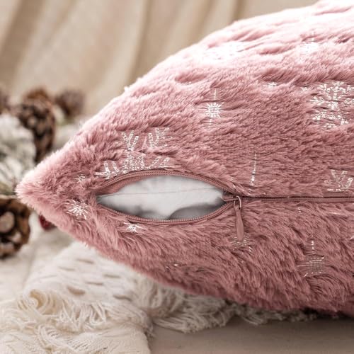 MIULEE Christmas Decorations Pillow Covers 20x20 Pink Silver Snowflake