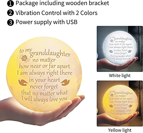 Funnli Granddaughter Gifts from Grandma, Christmas Mothers Day Graduation Birthday Gifts for Granddaughter Moon Lamp, 3D Printed Moon Light with Wooden Stand