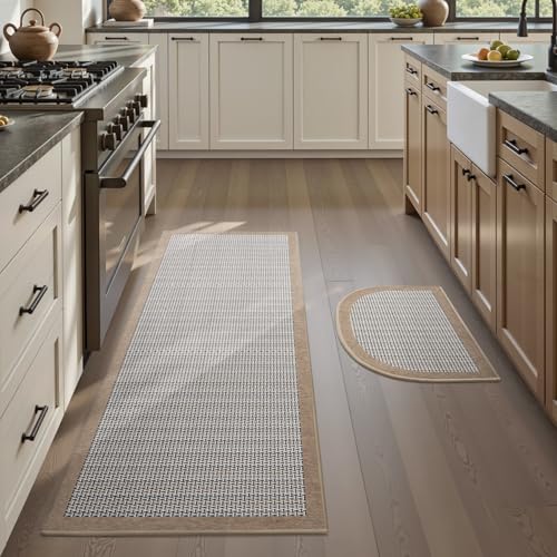 PADOOR Extra Large Kitchen Runner Rugs and Mats 2PCS, 2.5'x6'+20"x32",Brown