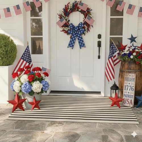 LEEVAN Black and White Striped Outdoor Rug Runner 2x4.3 Layering Doormat Farmhouse Front Porch Rug Cotton Woven Washable Throw Carpet for Hallway/Front Steps/Bathroom/Kitchen/Home Entrance