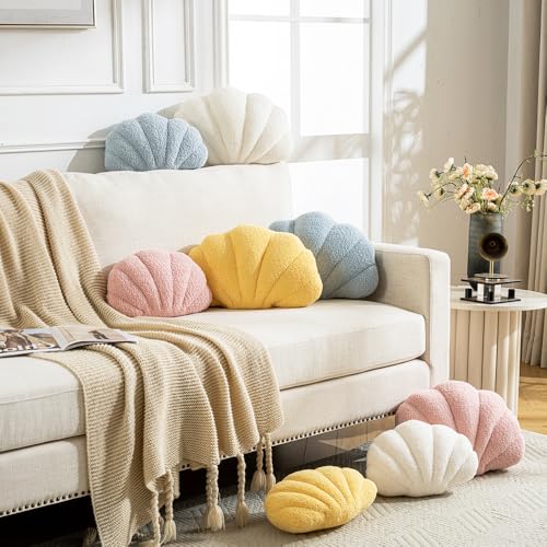 XIAIJIA Seashell Throw Pillows Shell Shaped Pillow White Sea Shell Pillows for Bed Seashell Decorative Pillow Soft Plush Pillow Sea Couch Decoration(13 X 10 inch)