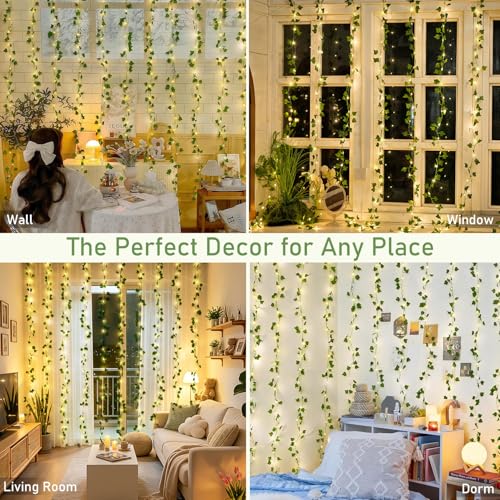 JMEXSUSS Vine Lights for Bedroom, 200 LED Vines Fairy Lights, Artificial Ivy Leaf Light for Wall Curtain Wedding Party Christmas Indoor Decor, 6.5ft x 6.5ft with Remote