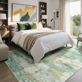 5x7 Area Rug for Living Room, Washable Green Beige Rug