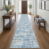 KOZYFLY Washable Long Runner Rug 2.6x20 Hallway Stair Rug Runner Blue Beige