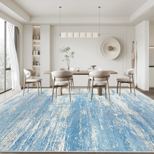 Washable Rug 8x10 Area Rugs for Living Room: Large Neutral Soft Rug Abstract Non Slip Low Pile Modern Carpet for Bedroom Kitchen Nursery Office Dining Room Indoor (Lightblue, 8'x10')