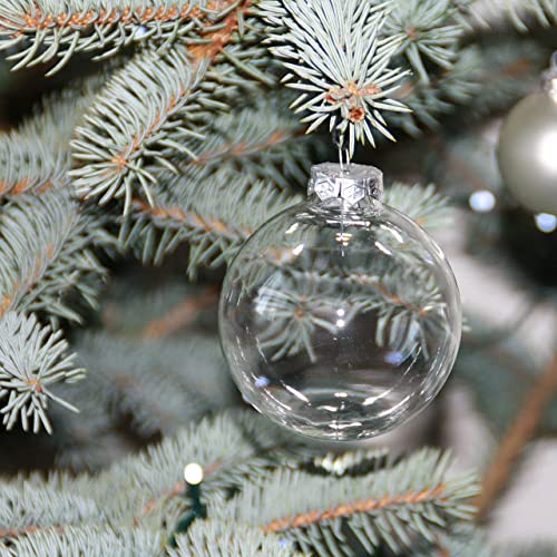 4E's Novelty 12-Pack 3.15 Inch Clear Glass Christmas Ornament Balls - Fillable with Hanging Cord, DIY Glass Ornaments for Xmas Tree