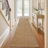 Tan Brown Boho Faux Jute Runner Rug 2x8 ft,Braided Non Slip Hallway Rug