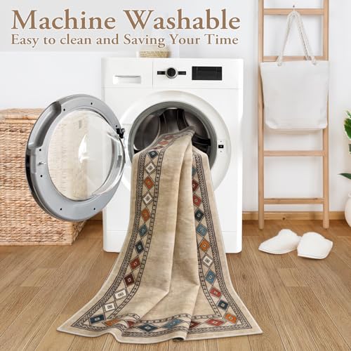 Lahome Modern Bordered Kitchen Runner Rugs Non Skid Washable, 2x6 Runners for Hallways Non Slip Ultra-Thin Hallway Rug, No Shedding Soft Carpet for Entryway Laundry Room Bedroom (2x6ft,Beige)