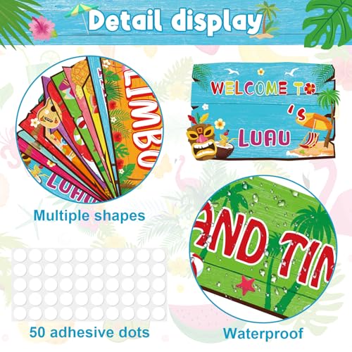 24 Pieces Luau Party Decorations Hawaiian Party Welcome Directional Sign Summer Tropical Party Sign for Luau Hawaiian Theme Party Decorations Birthday Party Supplies