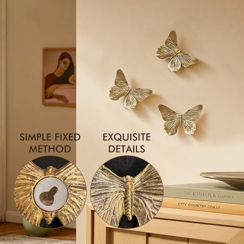 GUSFREUD 3D Butterfly Wall Decor Set – Resin Wall Decorations for Living Room, Bedroom, Garden, Yard, Outdoor and Gallery Walls - Antique Copper - Set of 3