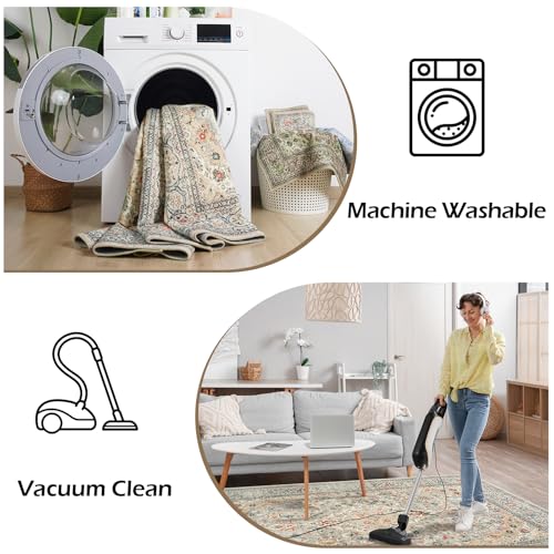 Goideal Washable Rug 4x6, Beige Area Rugs Non Slip, Indoor Low Pile Carpet with Rubber Backing for Living Room Kitchen Bathroom Entryway Office Bedroom