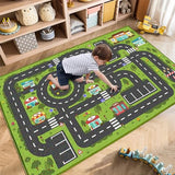 Road Rug for Kids, 2'7" x 3'11", Toy Car Play Rug Mat Carpet with Construction Town Style in Playroom Children Bedroom, Educational City Rugs for Boys Aged 3-12 Years Old