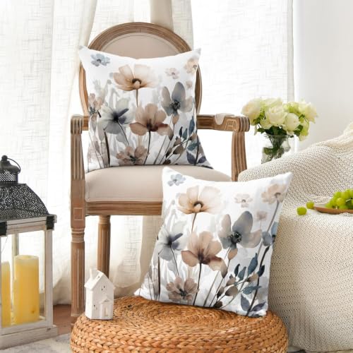 AVOIN colorlife Poppy Flowers Chinoiserie Pillow Covers 18x18 Inch Set of 2