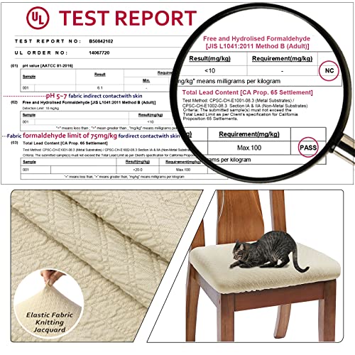 BUYUE Dining Room Chair Seat Covers Set of 6, TPU not Mixed, Friendly Jacquard Fabric Stretch Washable Slipcover for Kitchen Seat Cushions, Beige-6PCS