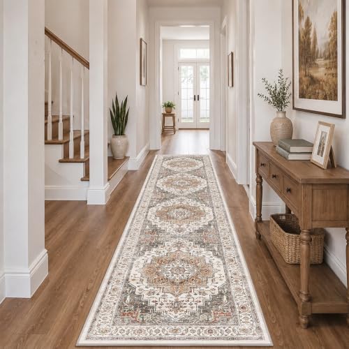 2x10 Vintage Runner Rug Low Pile Non-Slip Washable Hallway Rug