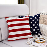 Sunday Praise Set of 2 Soft Chenille Decorative Patriotic Throw Pillow Cover Case Geometric Stars July 4th Accent Square Cushion Cover Case Sham for Couch Sofa Bed Car 18 x 18 Inch 45x45 cm (Blue)