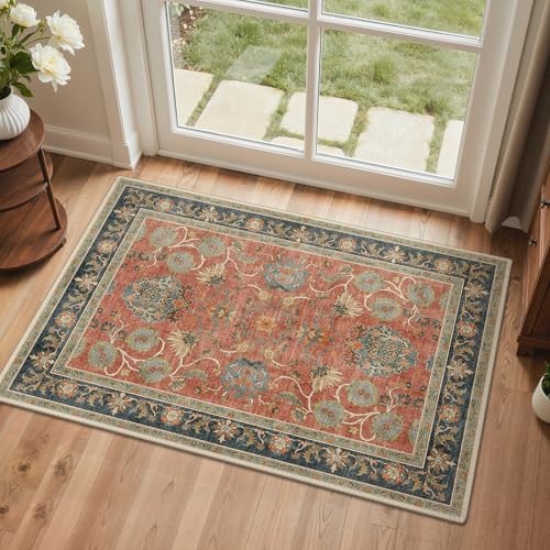 2x3 Washable Small Rug for Entryway Floral Indoor Door Mat Non Slip