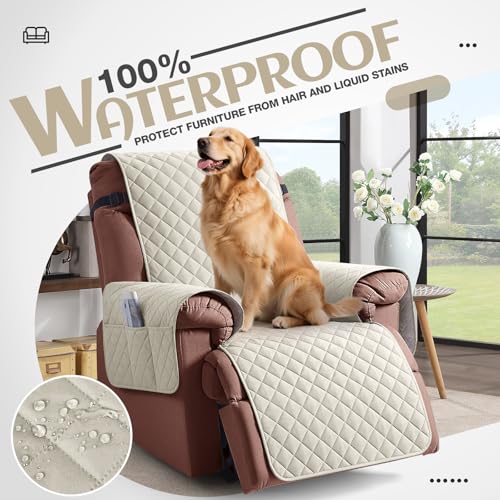 KinCam 100% Waterproof Recliner Loveseat Cover with Console X1, Recliner Couch Covers X1, Recliner Chair Covers X1(Ivory)