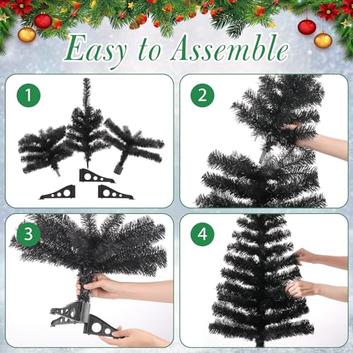 3ft Black Artificial Christmas Tree,Tabletop Christmas Pine Tree with PVC Stand Base for Christmas Halloween Home Office Holiday Decoration