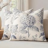 Set of 2 Decorative Floral Pillow Covers 20x20 Inch Navy Blue
