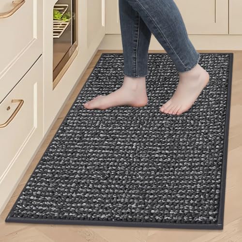 BEQHAUSE Kitchen Rugs 24"x36", Kitchen Mats for Floor Non-Slip, Charcoal