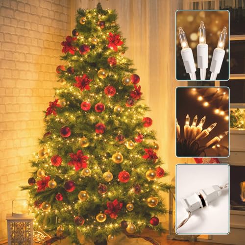 Christmas Lights,100 Count Lights with White Wire,21ft UL Certified Tree String Lights for Indoor Outdoor Christmas Decoration,Home Garden,Party Decorations (Warm White)