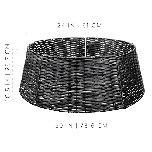 AuldHome Design Wicker Christmas Tree Collar (Black, 29-Inch), Real Wood Basket Weave Large Willow Tree Skirt