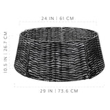 AuldHome Design Wicker Christmas Tree Collar (Black, 29-Inch), Real Wood Basket Weave Large Willow Tree Skirt