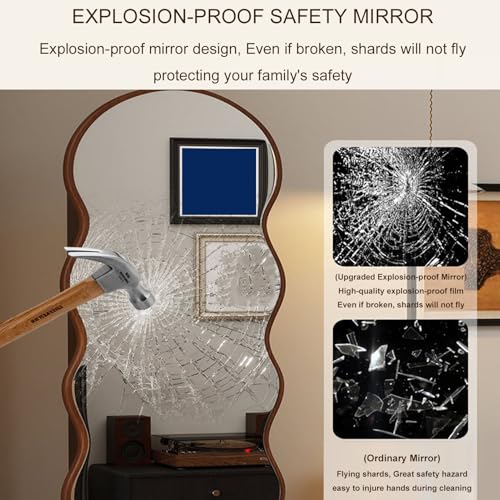 360° Rotating Full Length Mirror with Bookshelf & Magazine Rack, Floor-Standing Body Mirror for Bedroom, Living Room & Study Room, 66.9" Tall Dressing Mirror