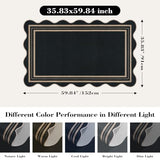 Scalloped Easy Jute 3x5 Outdoor Rug, Washable Rugs for Entryway Black Front Door Mat, Farmhouse Neutral Non Slip Indoor Carpet for Patio Living Room Backyard